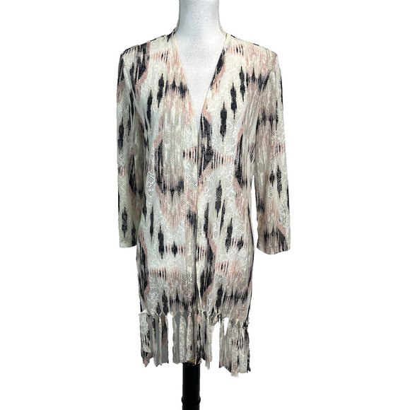 Chico's Travelers Collection Cardigan Coverup size 6 8/1 Pink Black Lace Fringe - Picture 1 of 8